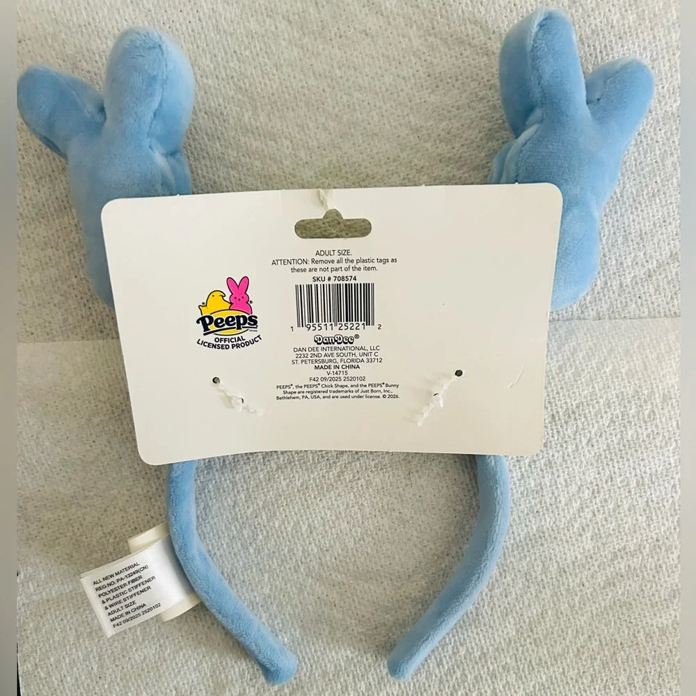 NEW! Peeps Bunny Plush Blue Headband With Embroidered Top Hat & Red Bow Tie- NWT